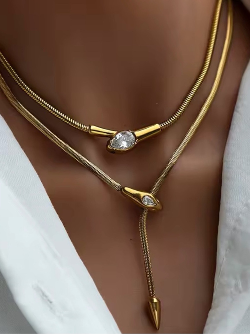 Gold Teardrop Crystal Lariat Necklace - Women Jewelry